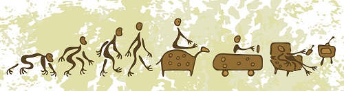 A humorous prehistoric visionary cave painting of the evolution of man